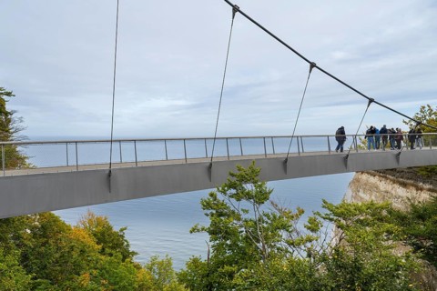 Skywalk with people, viewing platform at the Königsstuhl National Park Center, view of the chalk