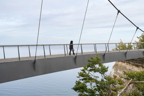 Single person on the skywalk, viewing platform at the Königsstuhl National Park Center, view of the