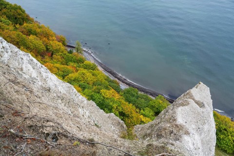 Victoria view of chalk cliffs and Baltic Sea, trees with autumn colors, view down, Jasmund National