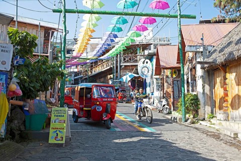 Colorful alley in San Juan la Laguna, Atitlán, Sololá Department, Guatemala