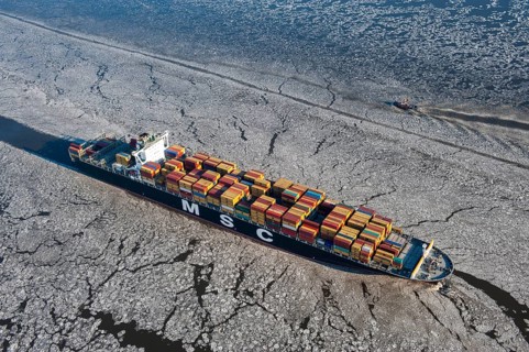 Germany, ship, container ship, commercial shipping, obstruction, freight connection, ice, ice,