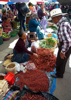 Mayan woman wearing traditional clothes at the market in Sololá, Highlands, Sololá Department,