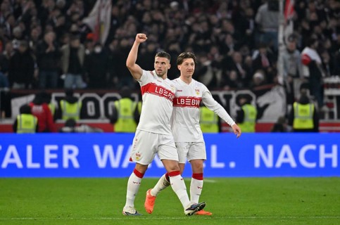 Goal celebration Ermedin Demirovic VfB Stuttgart (09) Angelo Stiller VfB Stuttgart (06) Soccer
