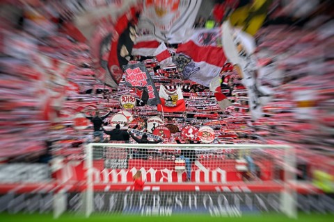 Fan block, fans, fan curve, flags, atmosphere, atmospheric Cannstatt curve VfB Stuttgart zoom