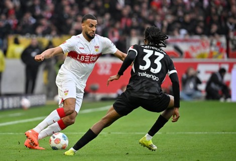 Tackle, action Josha Vagnoman VfB Stuttgart (04) against Jordy Makengo SC Freiburg SCF (33) Soccer