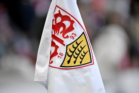 VfB Stuttgart corner flag, coat of arms, logo, soccer Bundesliga, MHPArena, MHP Arena Stuttgart,