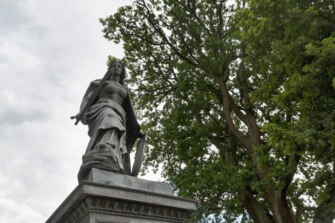 Restored Germania monument, Germania statue with sword, base with inscription, symbol, German