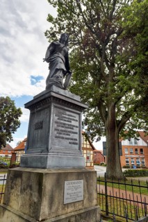 Restored Germania monument, Germania statue with sword, base with inscription, symbol, German