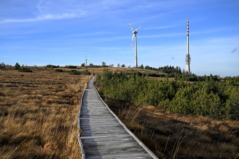 Wind turbine in the high moor on the Hornisgrinde, Hornisgrinde-Biberkessel nature reserve,