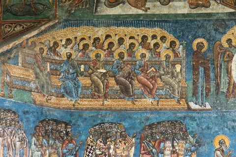 Detail of the Last Judgment wall frescoes at the Vorone? monastery church, 1547, Vorone?, Romania