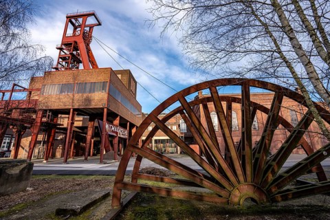 Zollverein colliery, 1/2/8 mine, shaft 1 strut conveyor scaffolding, pulleys, UNESCO World Heritage