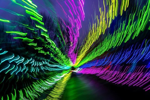 Light, tunnel, in motion, light tunnel, changes light color, light installation at park lights in
