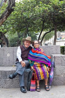 Elderly Guatemalan couple in traditional clothing, Parque Centroamérica or Parque Central,