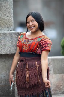 Mayan woman of the K'iché people in traditional dress, portrait, Parque Centroamérica or Parque