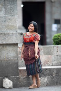 Mayan woman from the K'iché people in traditional dress, Parque Centroamérica or Parque Central,