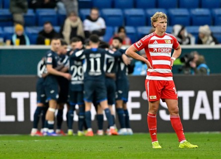 Goal celebration TSG 1899 Hoffenheim, Leopold Querfeld 1. FC Union Berlin FCU (14) disappointed,