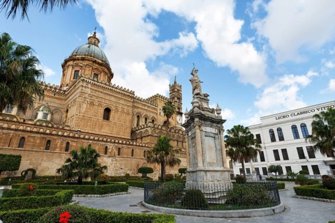 Statue of Saint Rosalia, humanist gymnasium, Palermo Cathedral, various architectural styles,