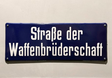 Straße der Waffenbrüderschaft, historic street sign from Halle an der Saale in GDR times, today an
