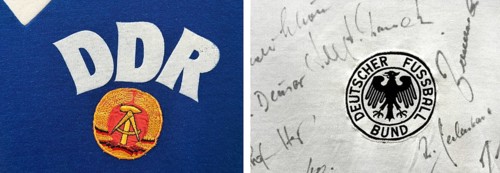Original jerseys of the two soccer teams from Germany at the 1974 World Cup, House of History,