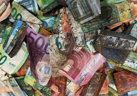Banknotes destroyed and became worthless as a result of the flood disaster 2021, detail, House of