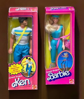 Figures of Ken and Barbie in original packaging, the most famous and best-selling dolls worldwide,