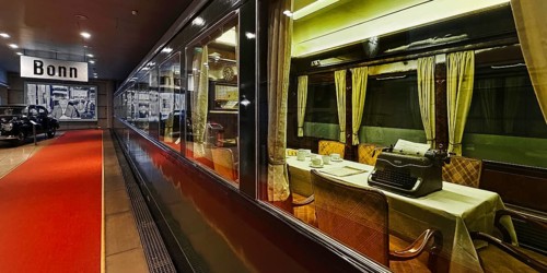 View of Deutsche Reichsbahn salonwagen 10205 with Adenauer's Mercedes 300 in the background, House