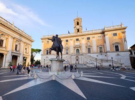 Equestrian statue of Marcus Aurelius in front of the Senatorial Palace (Palazzo Senatorio) in the