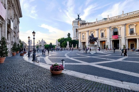 Piazza del Campidoglio on the Capitoline Hill, in the back equestrian statue Marcus Aurelius and