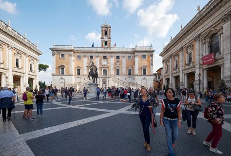 Piazza del Campidoglio on the Capitoline Hill, equestrian statue of Marcus Aurelius in front of the
