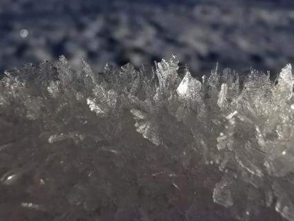 Detailed ice crystals sparkle in a frosty winter landscape, Franconian Forest