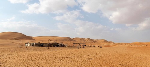 Bedouin camp in the sand dunes in the Wahiba Sands desert, Oman