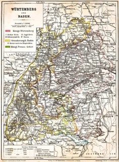 Colored topographic map of the Kingdom of Würtemberg and Grand Duchy of Baden, Royal Prussian