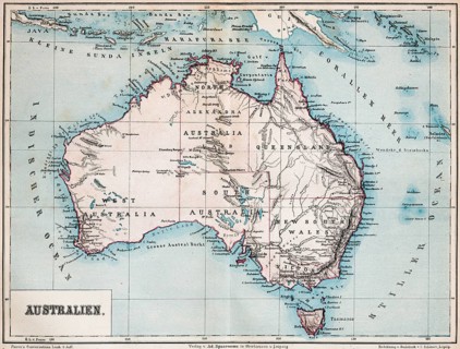 Color topographic map of the island of Australia, latitude, longitude, topography, Tasmania, Lesser