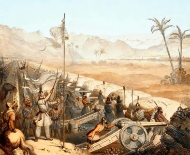 The defensive wall with field artillery cannons of the Sikh Empire, Battle of Ferozeshah, First