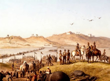 The British Army crossing the Sutlej River. First Anglo-Sikh War, 1845 The British army crossing