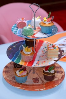 Artificial cupcakes on a cake stand, England, Great Britain