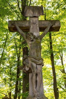 Sandstone figure of Christ on the Cross, St. Marienthal Abbey in Ostritz, Saxony, Germany