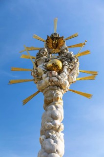 Representation of the Saint Trinity as God Father, God Son and Saint Spirit as dove, pillar of the