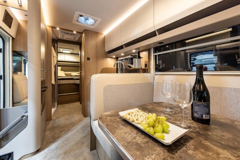 Luxury motorhome from the Morelo brand. Luxury camper interior. Caravan — Motor — Tourism trade