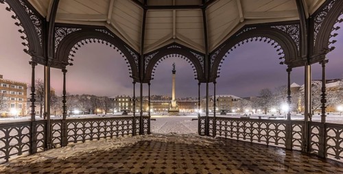 Winter in Stuttgart. It snowed overnight and the city is wintry white early in the morning. View of