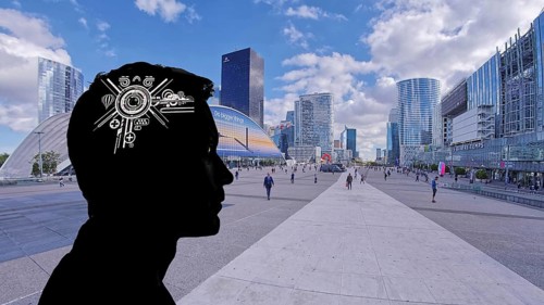 Symbol, future, building, designing, future, architect, engineer, technician, cyber robot, young