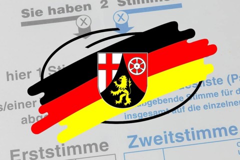 (Photo montage) Emblem of the state of Rhineland-Palatinate on a ballot paper