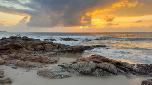 Sunrise on the beach, coast near Sadah, Oman