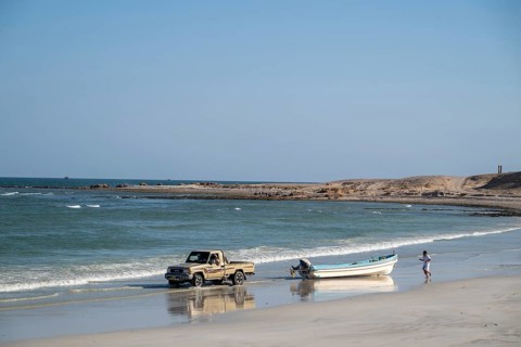 Car pulls fishing boat into sea, Oman