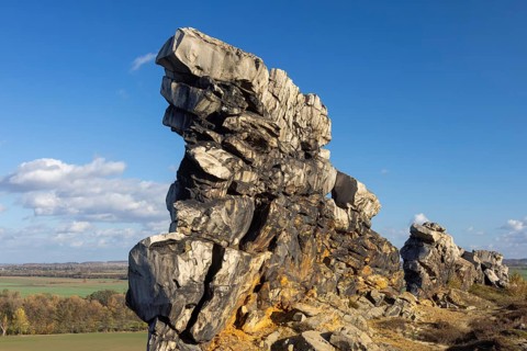 Teufelsmauer, Devil's Wall, eroded sandstone rock formation Mittelsteine near Weddersleben in the