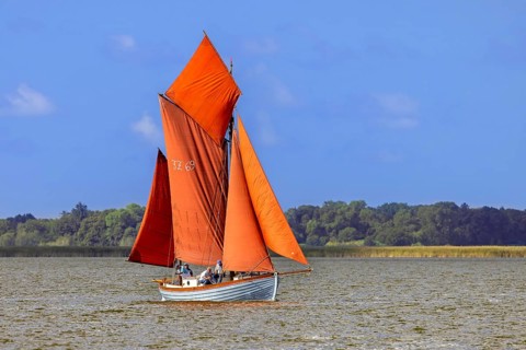 Zeesenboot, Zeesboot, Zeeskahn, traditional wooden wide-hulled sailing boat, Haffboot in