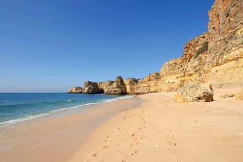 Beach and rocky coast, Praia da Marinha, Algarve, Portugal