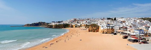 Praia dos Pescadores beach and city view of Albufeira, Algarve, Portugal
