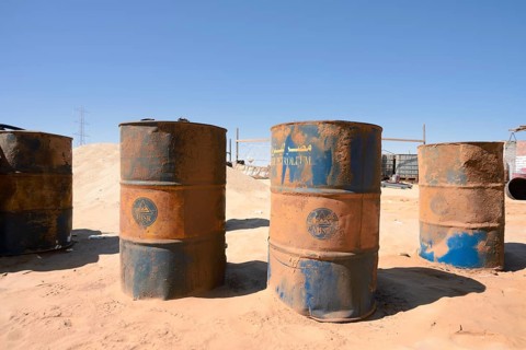 Empty kerosene barrels at a gas station in the Arabian Desert, Egypt