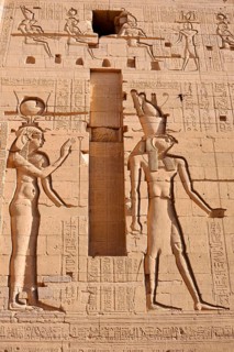 Relief of the falcon-headed god Horus and the goddess Hathor, temple of Philae, UNESCO World
